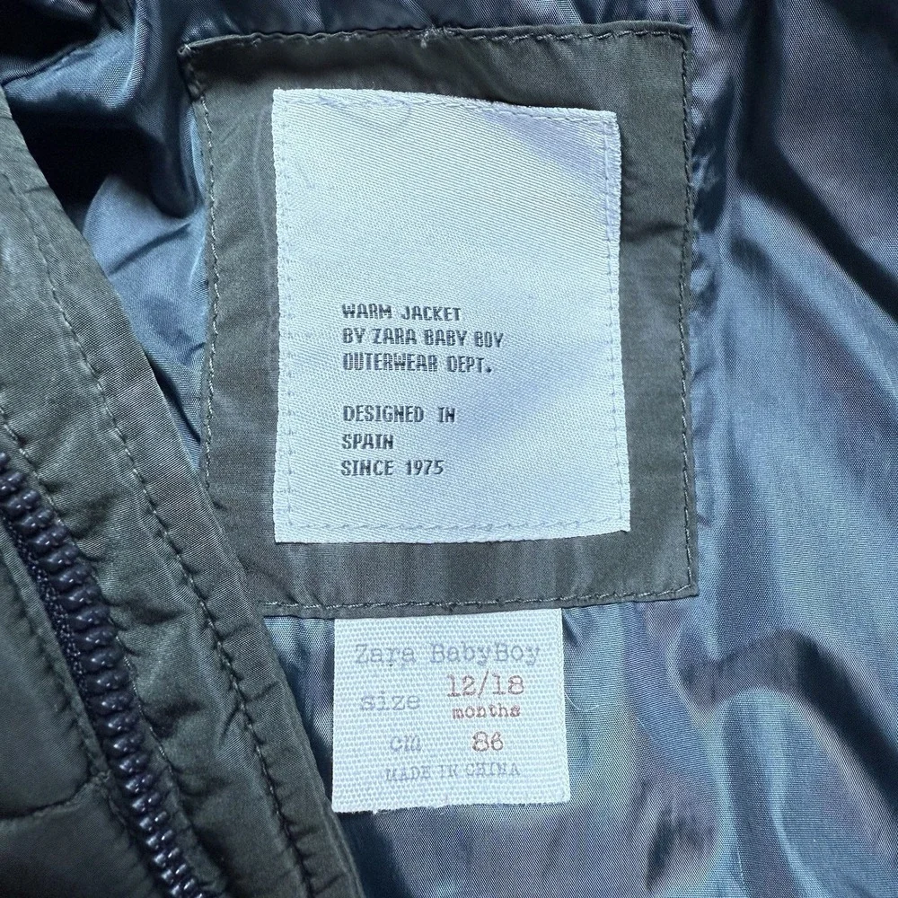 ZARA Baby Olive puffer HOOD Jacket Long Sleeve warm 